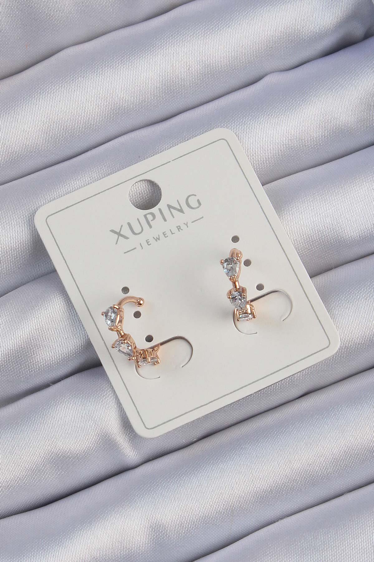 Bluefeet%20Xuping%20Rose%20Renk%20Damla%20Zirkon%20Taşlı%20Earcuff%20Küpe