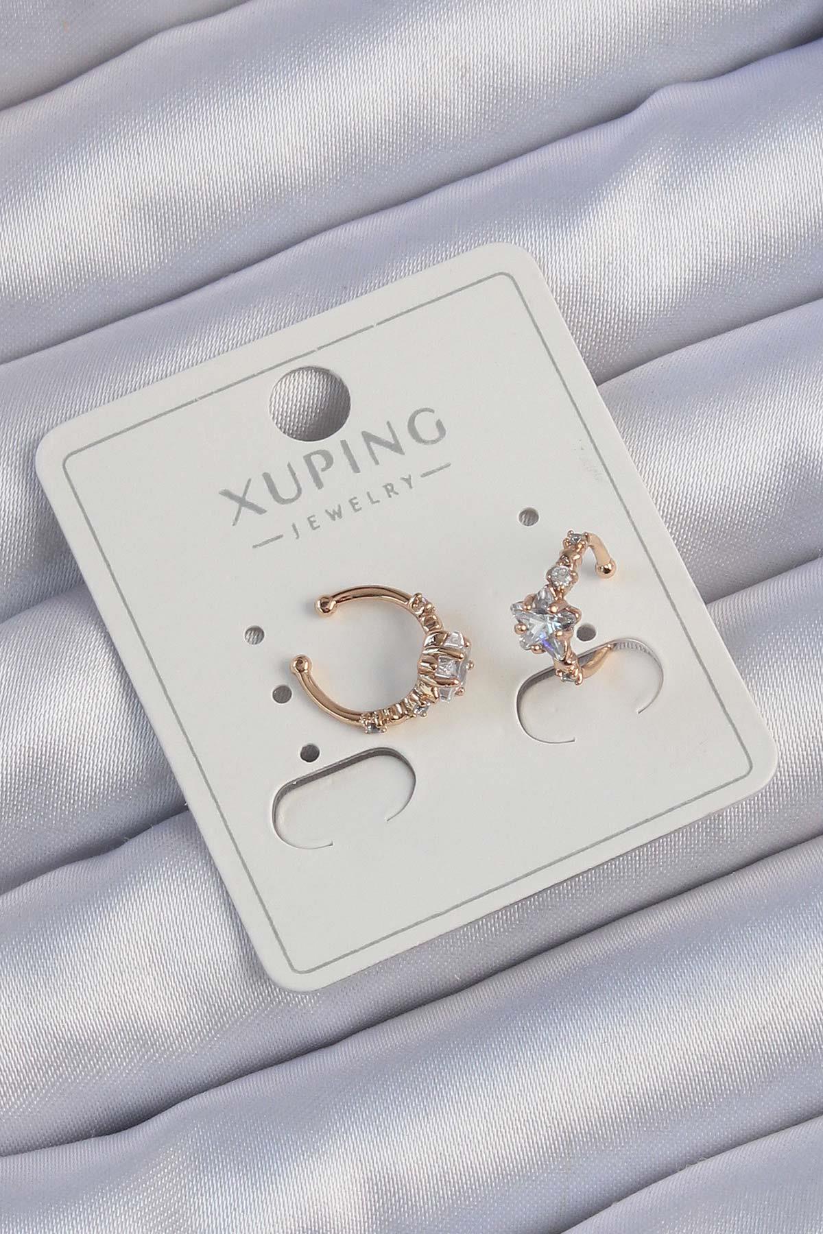 Bluefeet%20Xuping%20Rose%20Renk%20Zirkon%20Taşlı%20Yıldız%20Model%20Earcuff%20Küpe