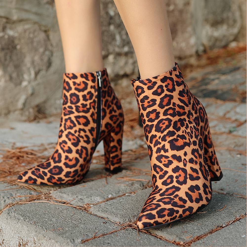 Bluefeet%20NS15%20Leopar%20Saten%20Topuklu%20Fermuarlı%20Kadın%20Bot