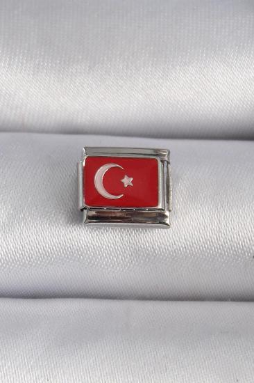 316L Çelik Gümüş Renk Türk Bayrağı İşlemeli Nomination Charm