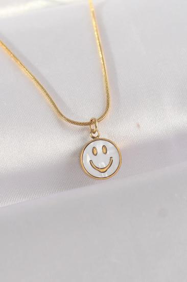 Bluefeet Çelik Zincir Altın Renk Mermer Desenli Minimal Smile Kolye